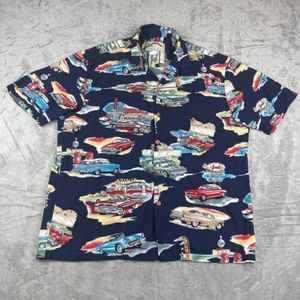 Vintage Paradise Found Large Button‎ Up Classic Cars Hawaiian Style